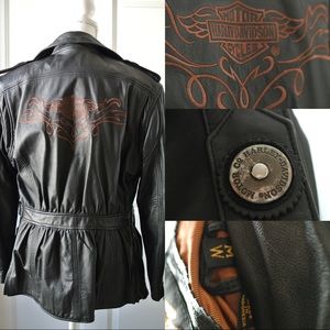 Harley Davidson Embroidered Leather Jacket Vintage